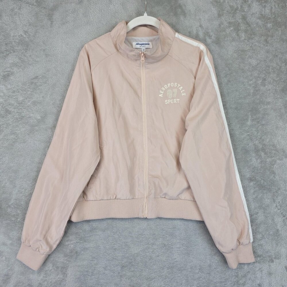 Aeropostale Sport Track Jacket Juniors M Pink 87 Logo Mesh Lined Zip Lightweight
